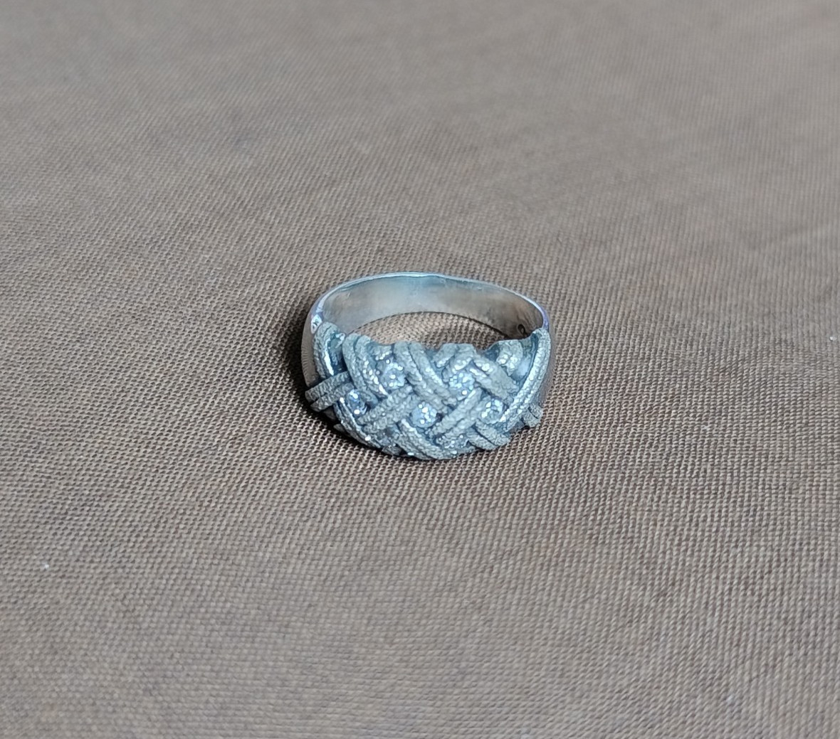 Ring 925 Silver Size 8.5 CZ Braided Design 5.92g Modern Ukrainian Jewelry