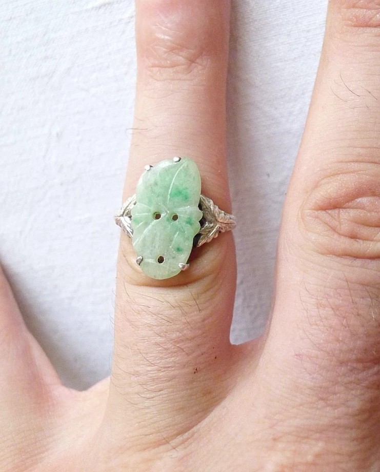 OLD CHINESE SILVER AND JADE RING CHINA EXPORT VINTAGE CHINA