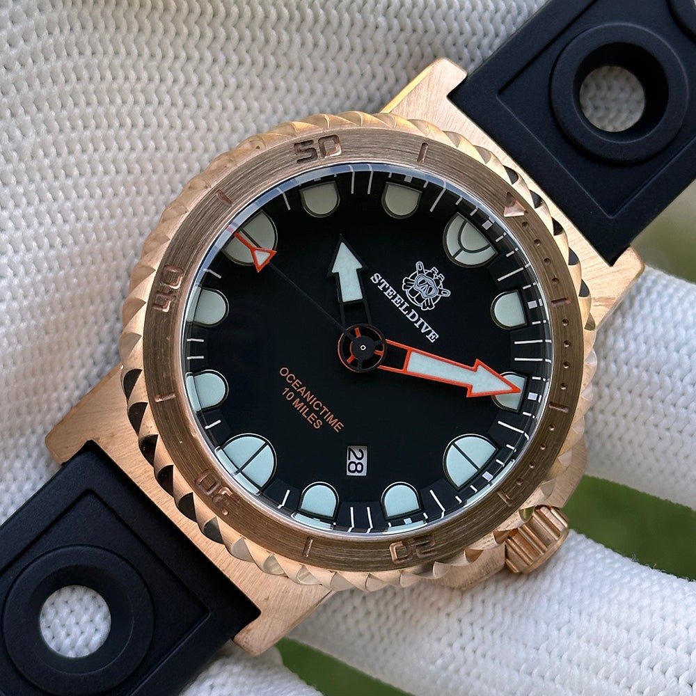 STEELDIVE SD1982S Mens Bronze 46.5mm Automatic Dive Watch NH35 Steel Oversize
