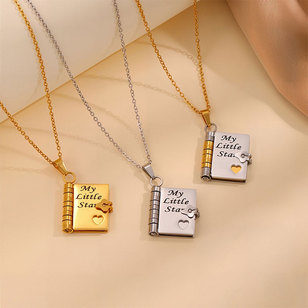 My Little Star Book Pendant Necklace for Daughter Open Pages Engraved Letter US