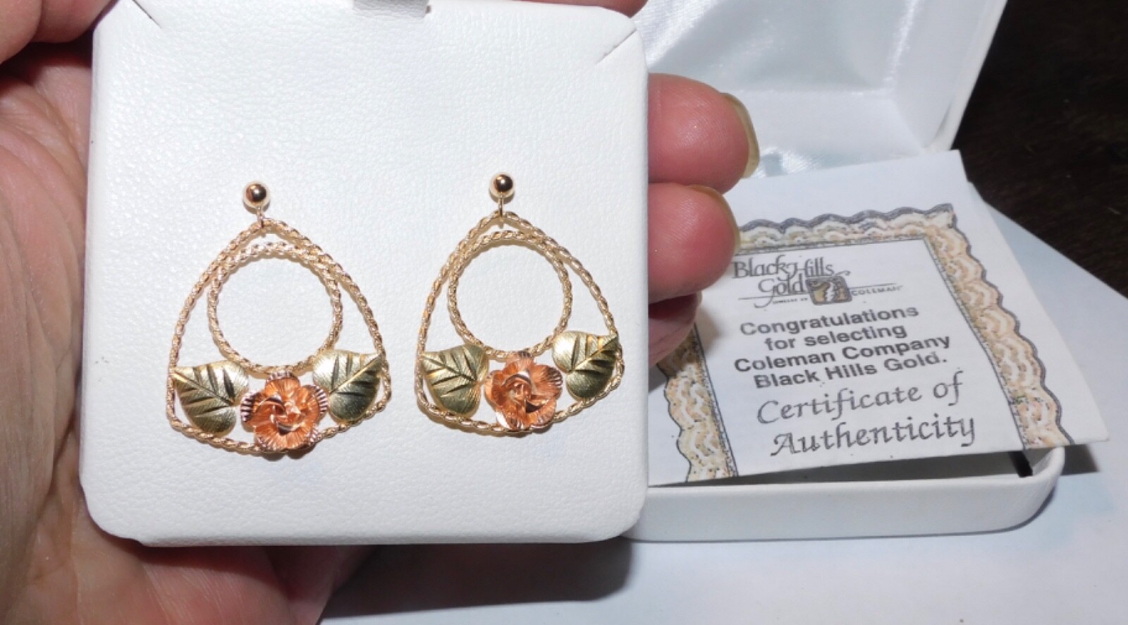 Black Hills Gold 10K 12k Extra Large Rose Leaf Drop Earrings