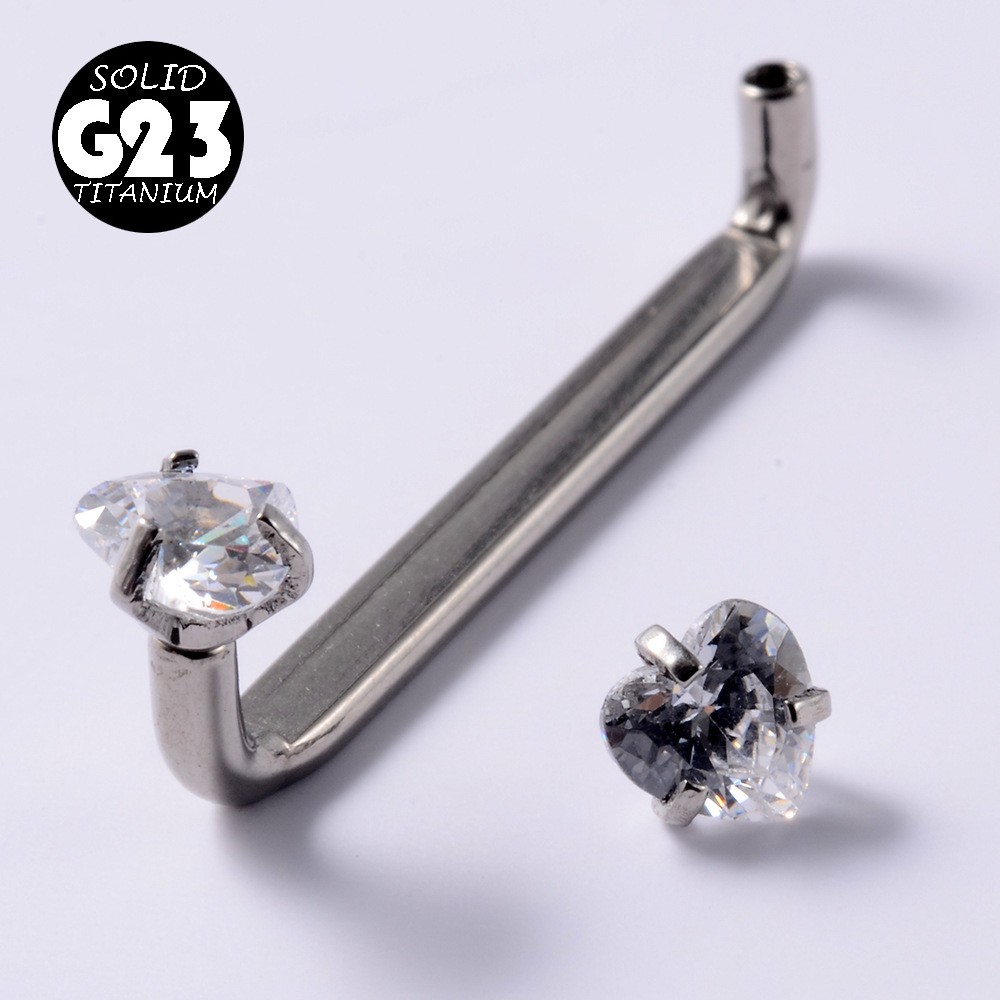 2x F-136 G23 Titanium Dermal Anchor/Stud CZ Double End Round Star Heart Lip Stud