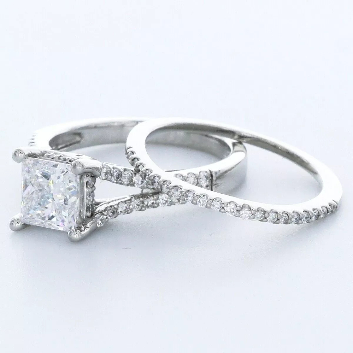 Engagement Ring Set Under Halo Platinum 2.38 CT Princess Lab-Grown Diamond H VS1
