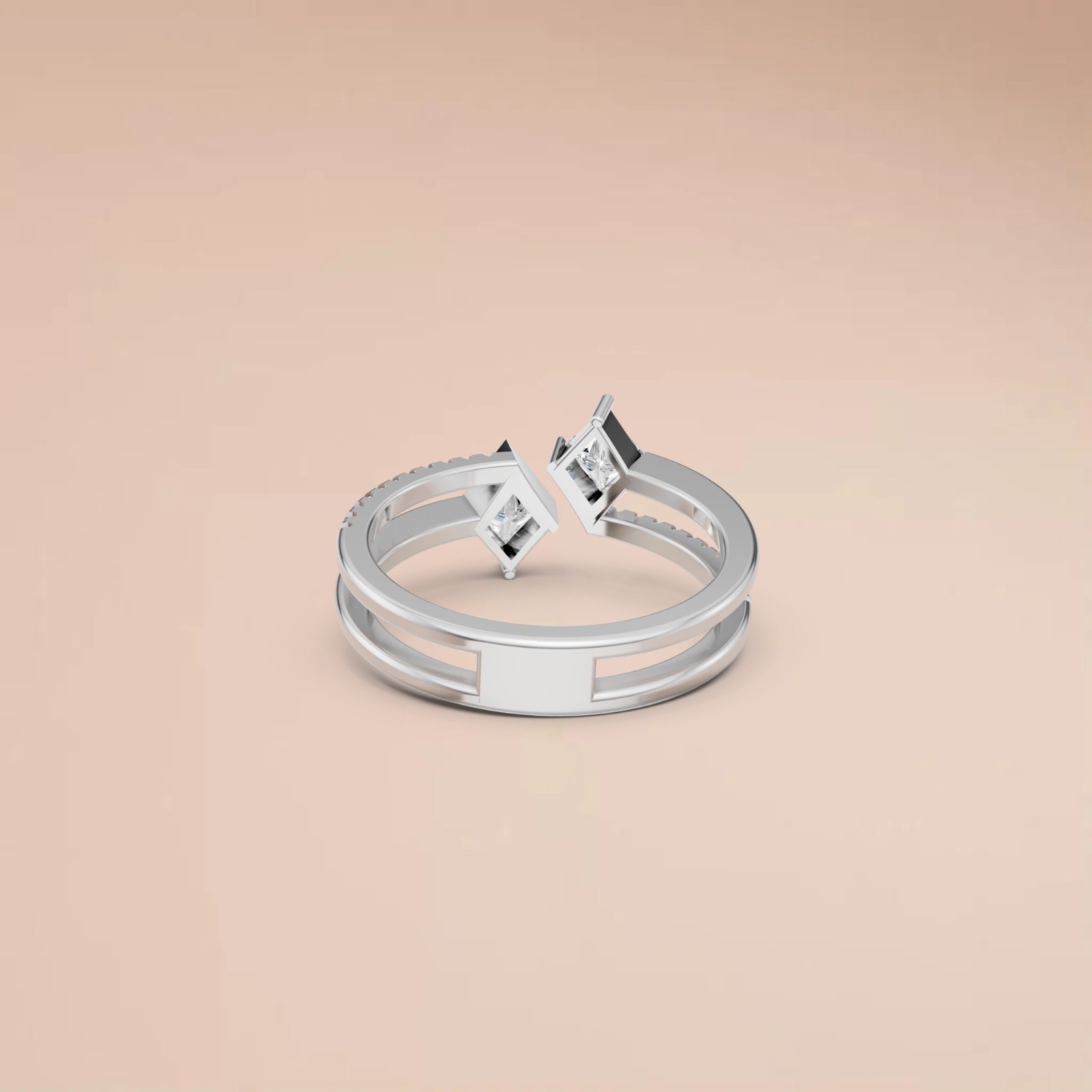Open Bypass Ring Kite & Round Lab Grown Diamond Pave Setting Stackable Ring