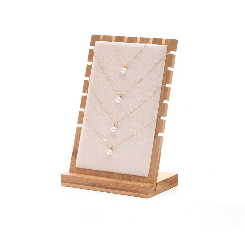 Fashion Bamboo Beige Pendant Necklace Display Holder Rack Shelf Storage