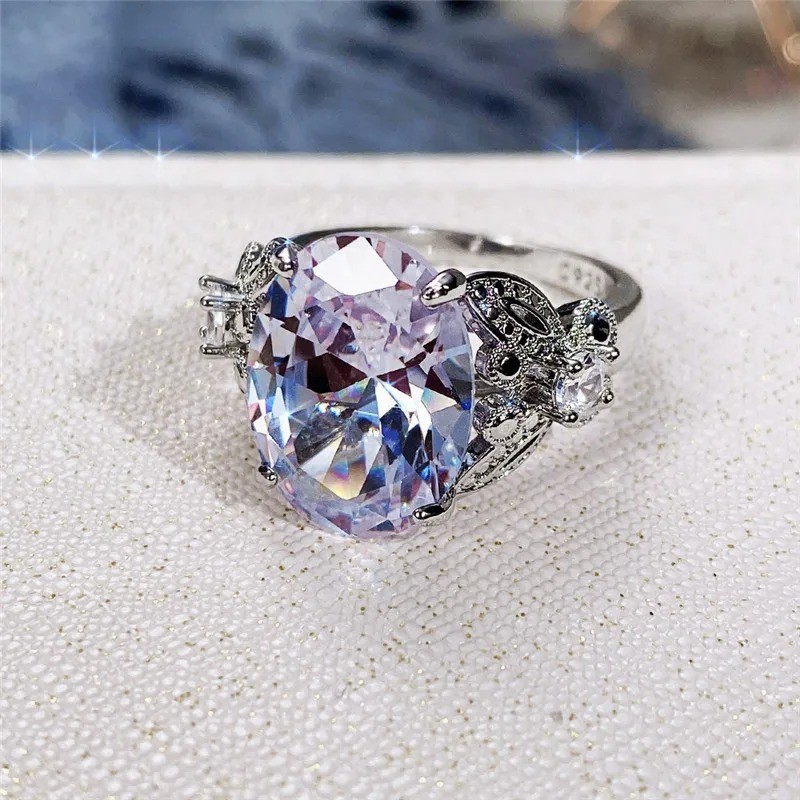 925 Sterling Silver Ring Large Cubic Zirconia Bridal Wedding Engagement Ring