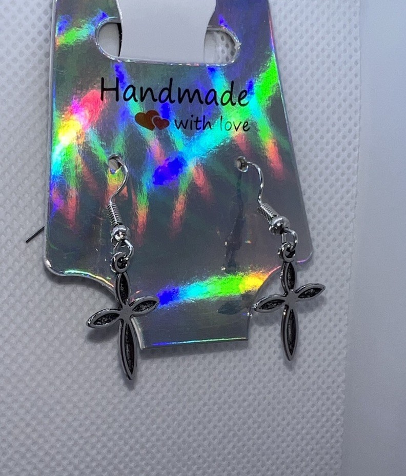 Handcrafted Silver-Tone Dangle Hook Earrings, Enamel Metal No Stone