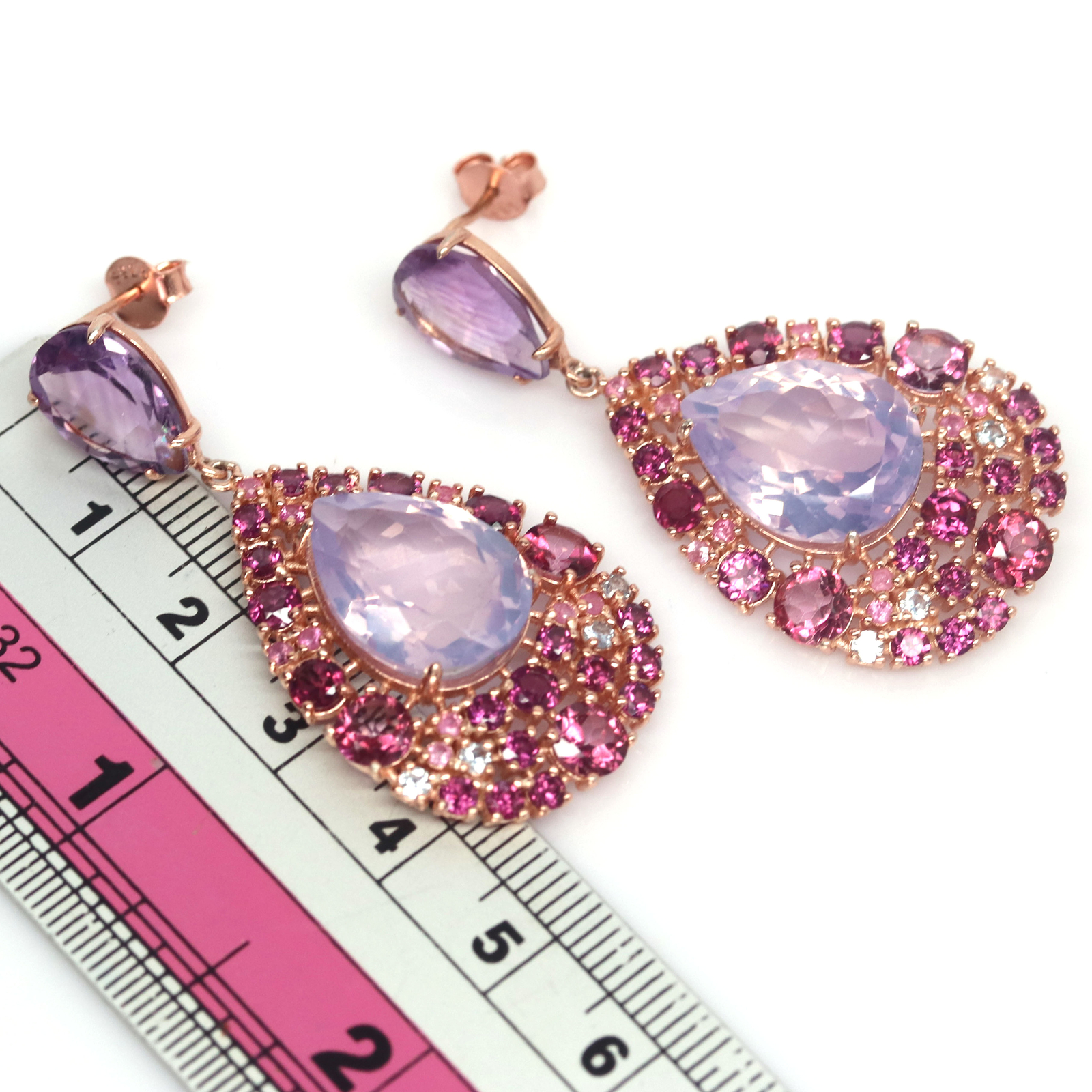 Gemstone 12 X 16 mm. Lavender-Quartz Amethyst Rhodolite…Earrings 925 Silver
