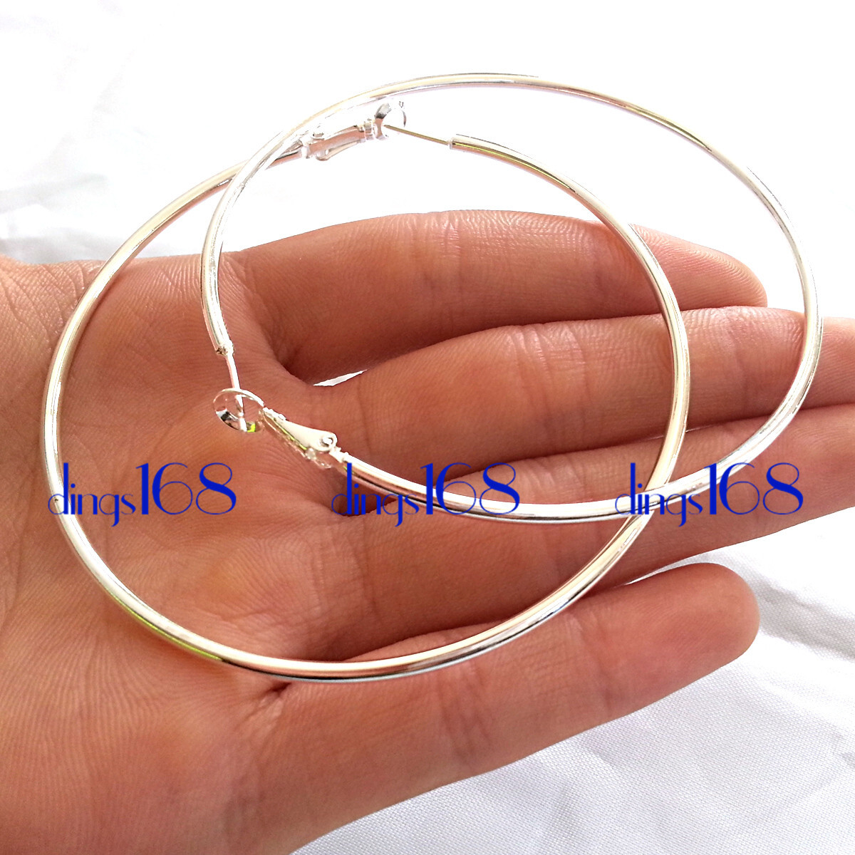 Real 925 Sterling Silver Tarnish-Free 80mm Very Large Thin Tube Hoop Earring P2F