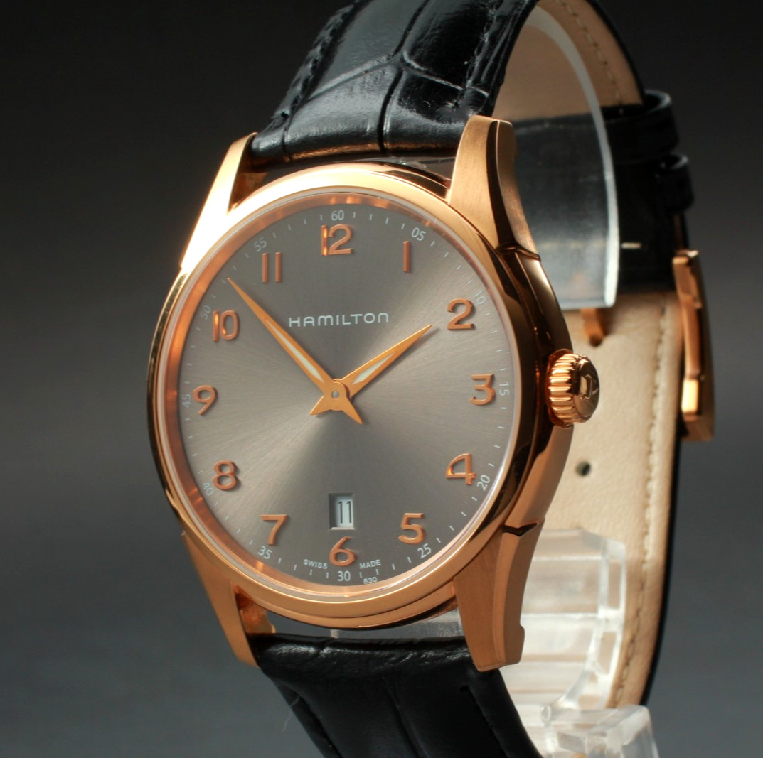 [MINT] Hamilton Jazzmaster H385410 42mm Gray Dial Date Gold Quartz Men’s Watch