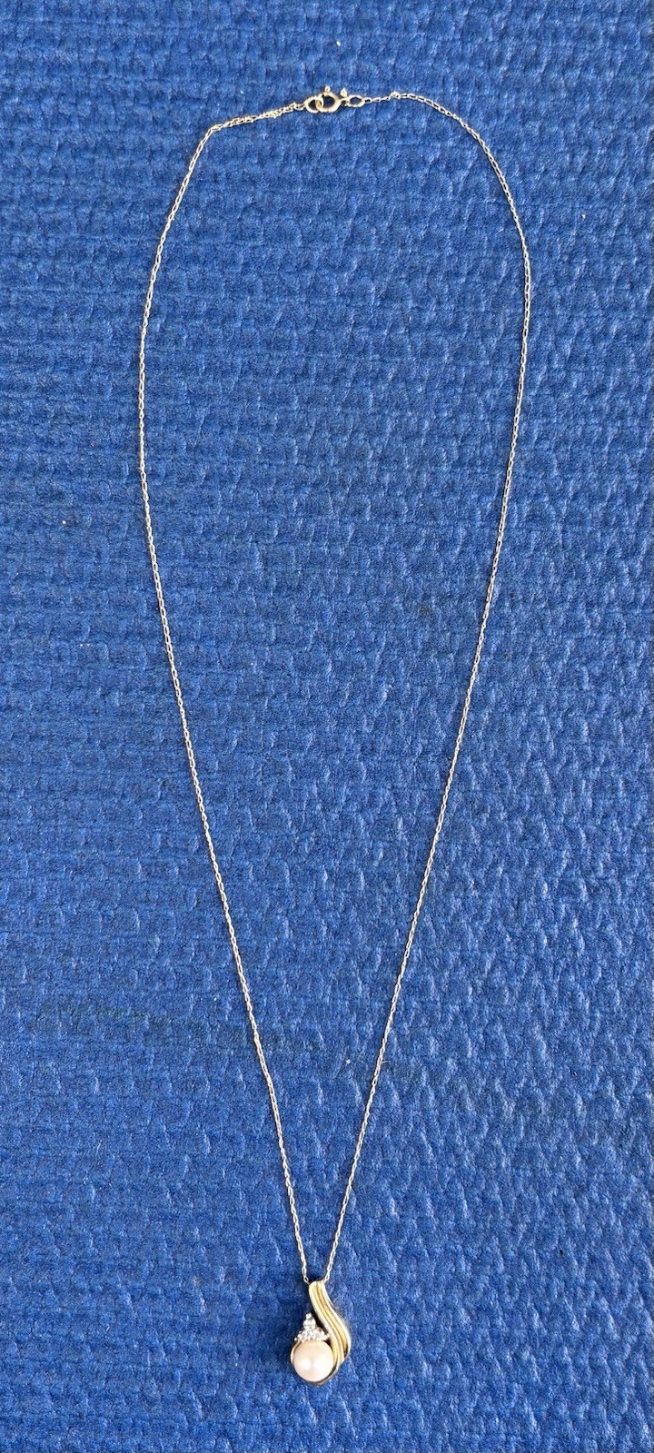 Vintage 10K Solid Yellow Gold Pearl & Diamond Swirl 18” Pendant Necklace 2.17g