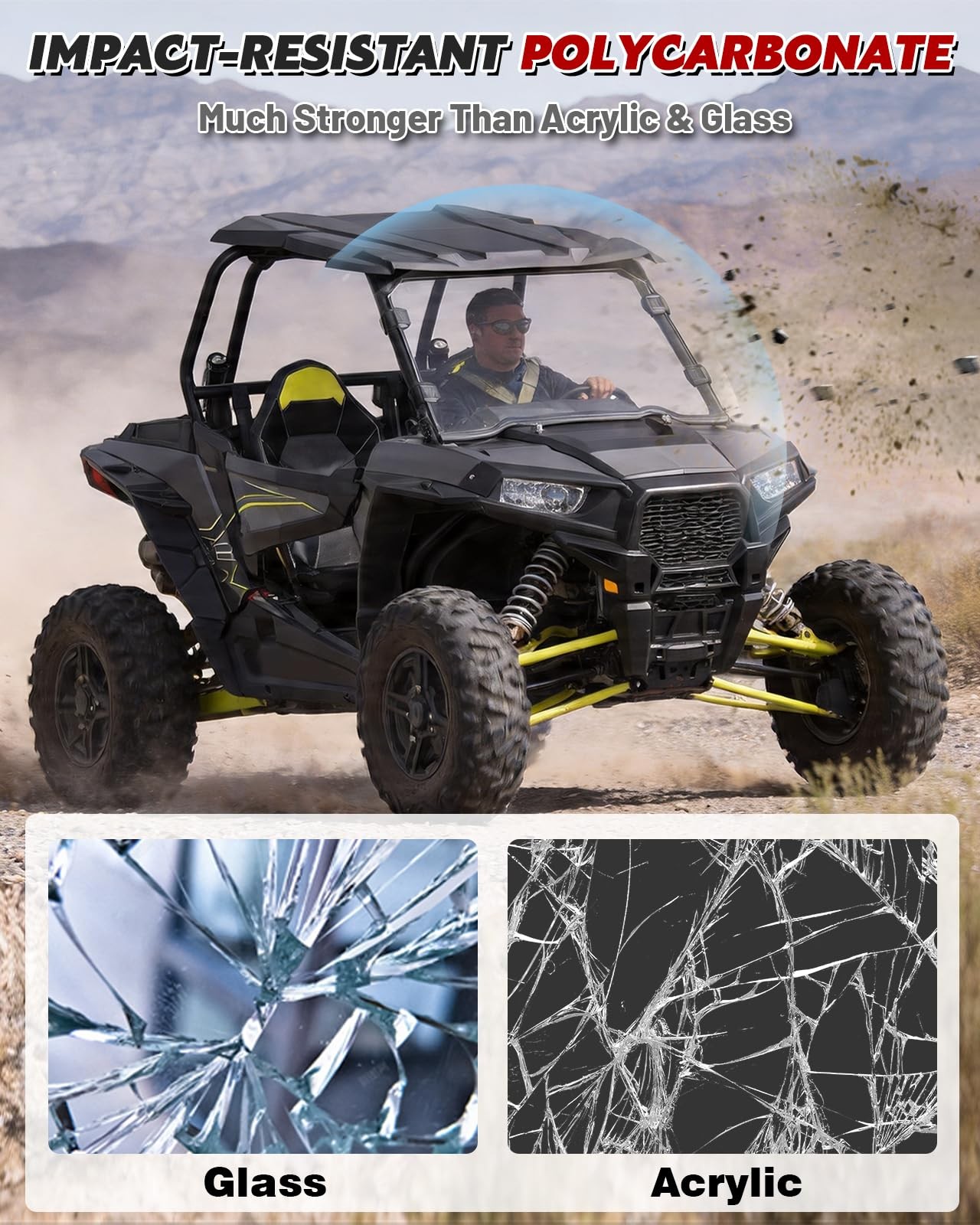Starknightmt Scratch-Resistant Full Windshield Compatible Polaris Rzr 2014-2018