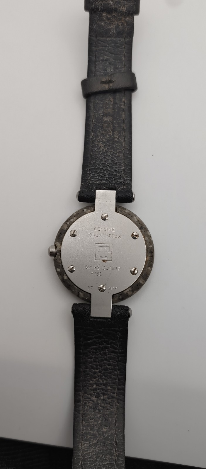 Tissot RockWatch Swiss Made Quartz Stone Case Gray Dial Black Leather 29mm