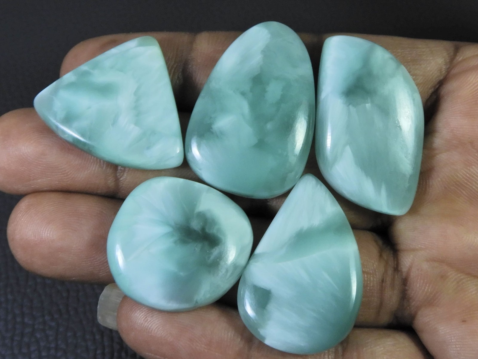 191Cts. Natural Green Hemimorphite Fancy Cabochon Loose Gemstone 05 Pcs Lot