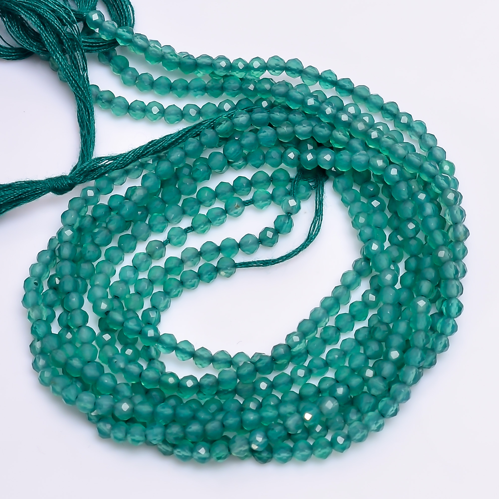 100% Natural Green Onyx Gemstone Round Faceted Beads 3X3 mm Strand 13″ EB-227