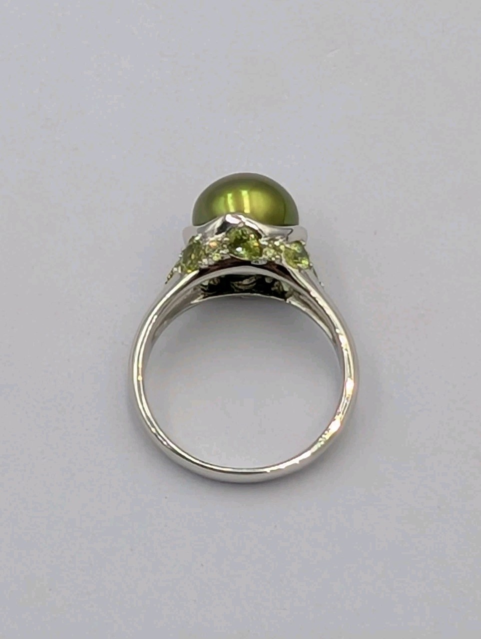 Honora Sterling Silver 11.3mm Dyed Green Pearl Peridot Cocktail 925 Ring Sz 9.75