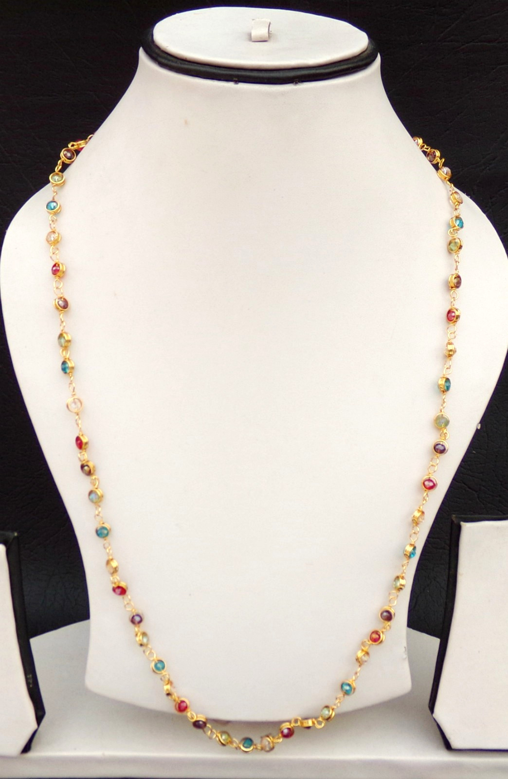 Indian Jewelry Ethnic Gold Plated Glass Beaded Necklace Chain 22k Long Mala cp6