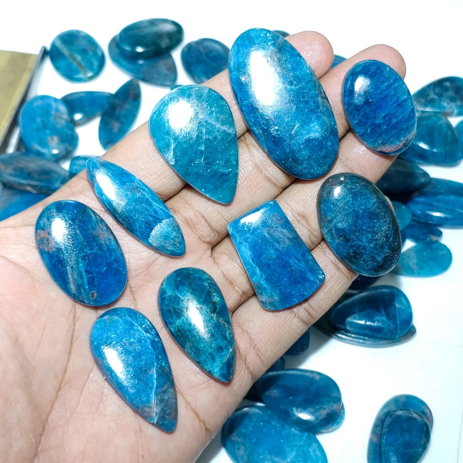 Natural Blue Apatite Polished Cabochon – Bulk Wholesale – Mixed Shapes 15–30 mm