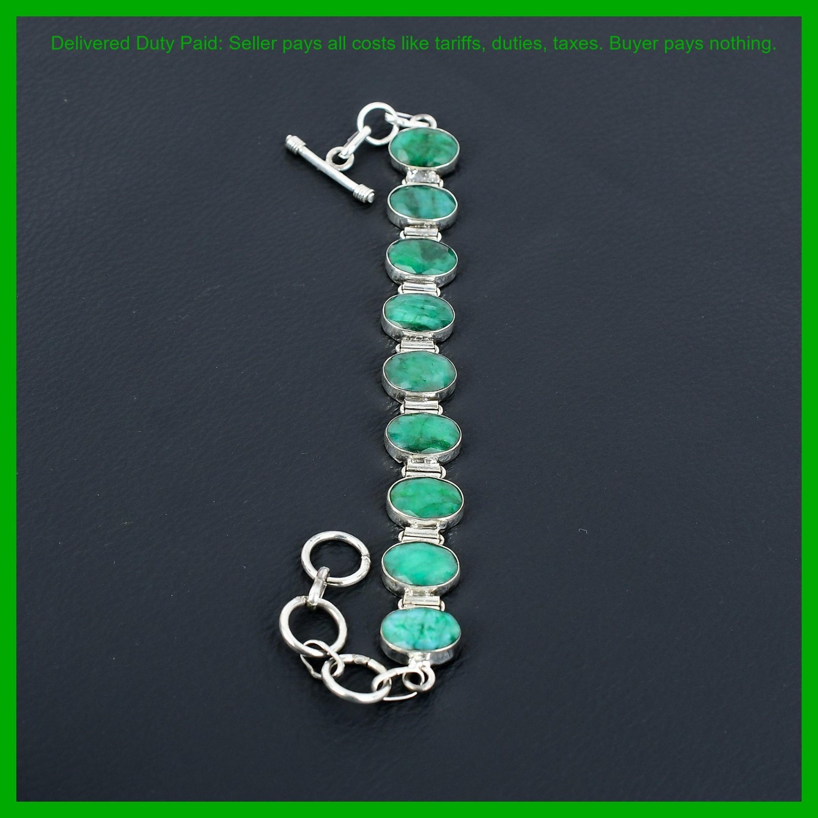 Oval Zambian Emrald Gemstone 925 Sterling Silver Anniversary Gift Chain Bracelet