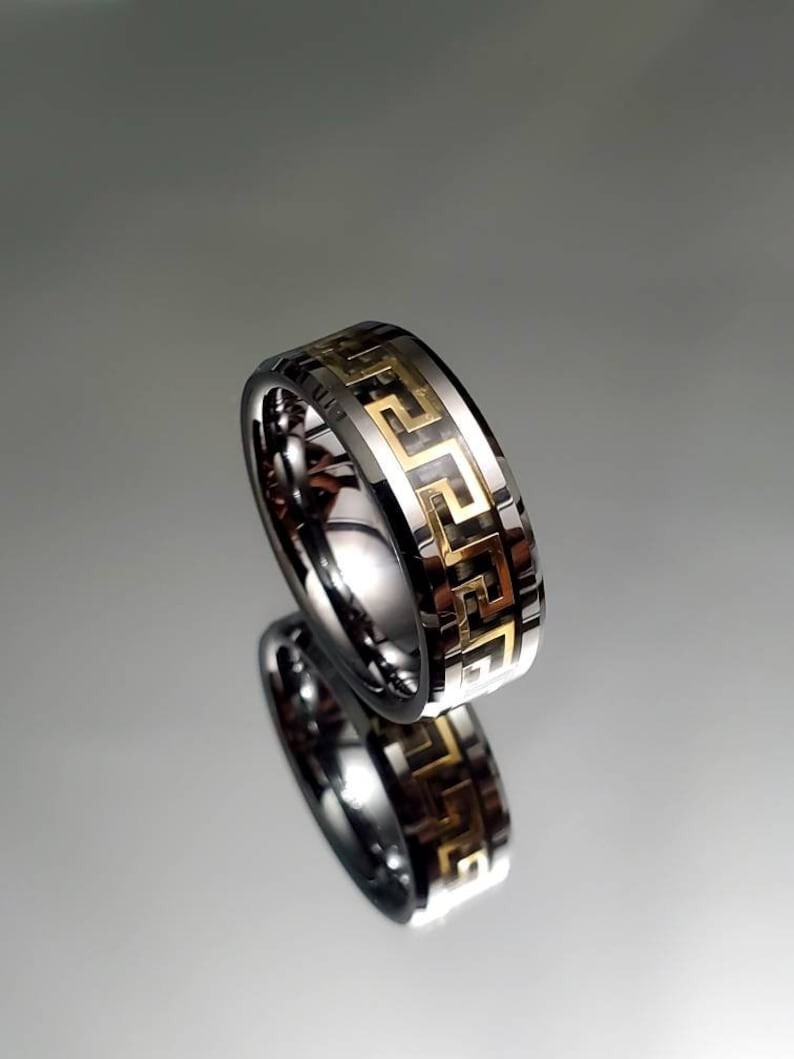 Greek Key Gold/Silver/Black Band/Ring