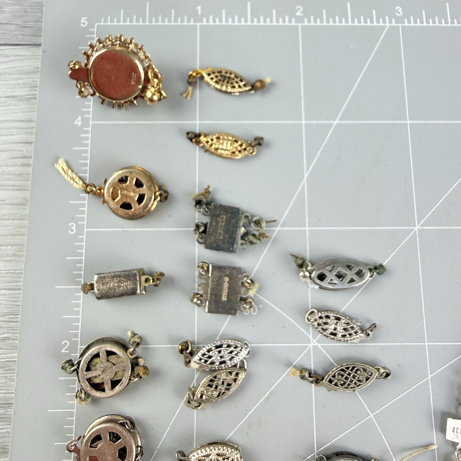 Antique Vintage Sterling Silver Filigree Necklace Clasp Lot 19+ Parts Findings