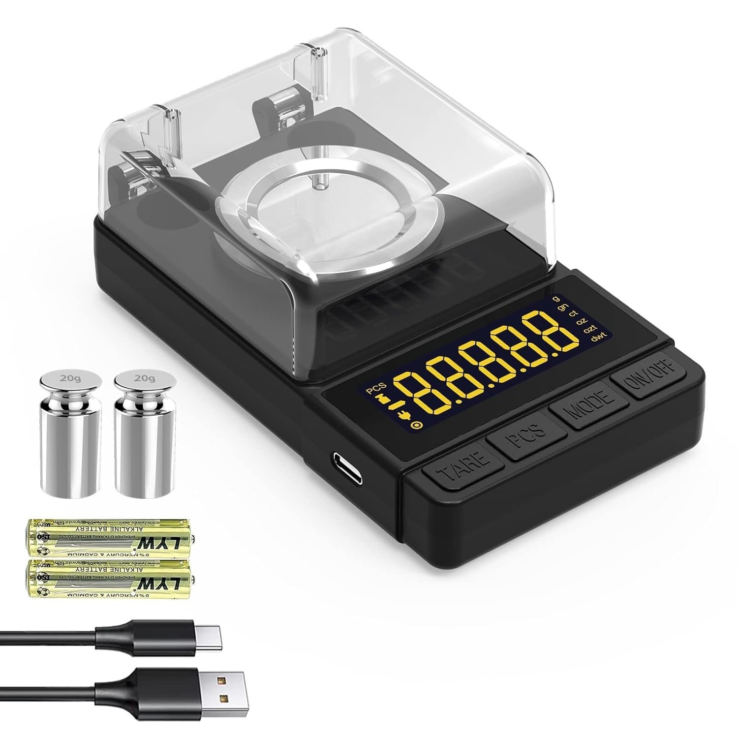 Compact 50g Milligram Scale with Tare Function & Calibration Weight – Black