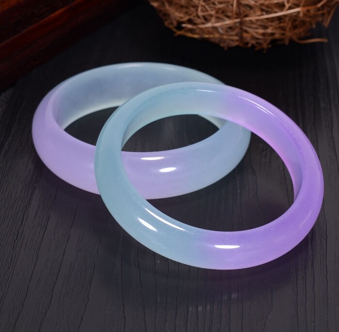 Natural Lavender Blue Jade Jadeite circle flat Bracelet 56-66mm Jewelry
