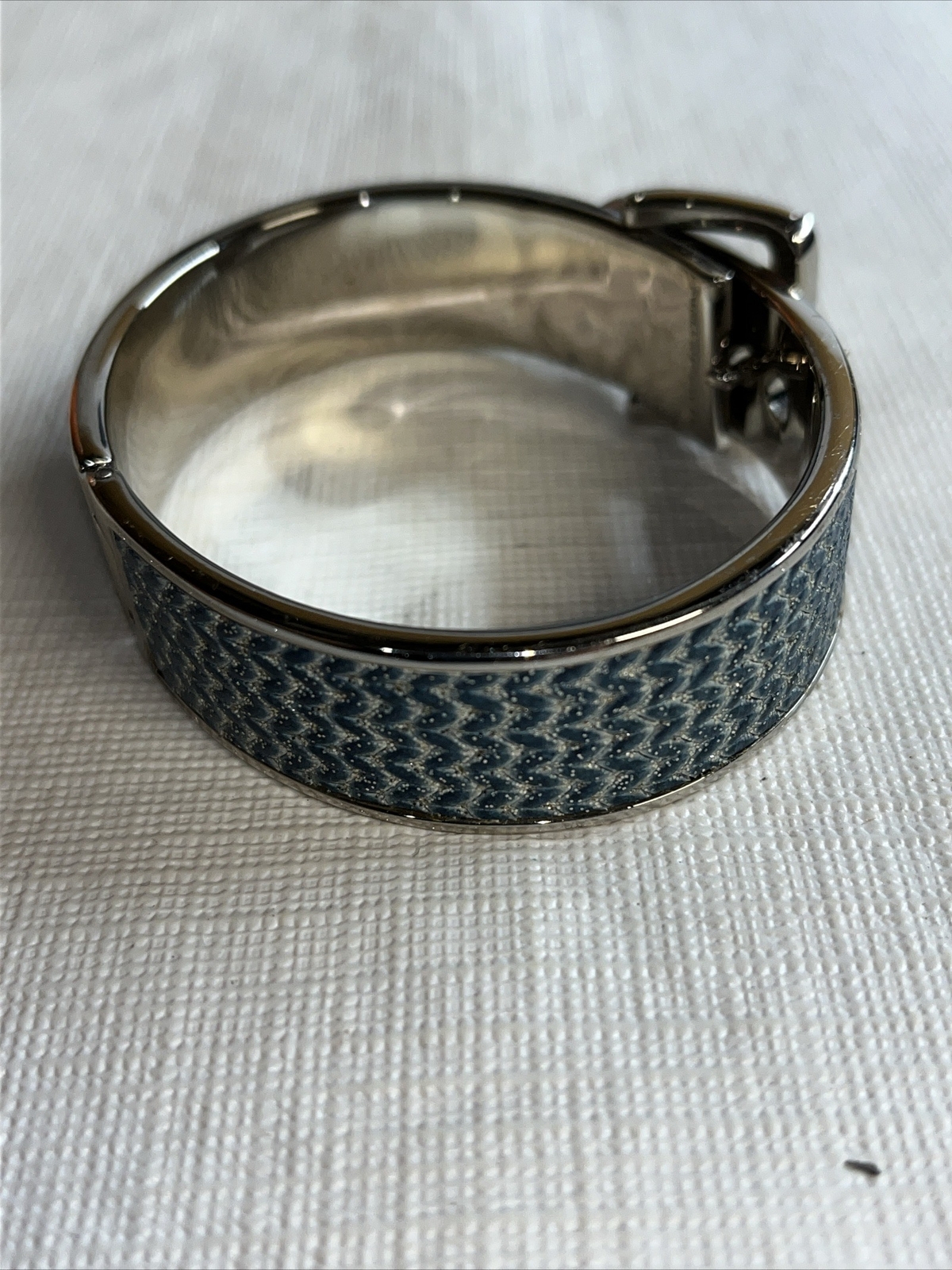 Parker Daniels Hinged METALLIC BLUE & RHODIUM LEATHER CUFF BUCKLE BRACELET