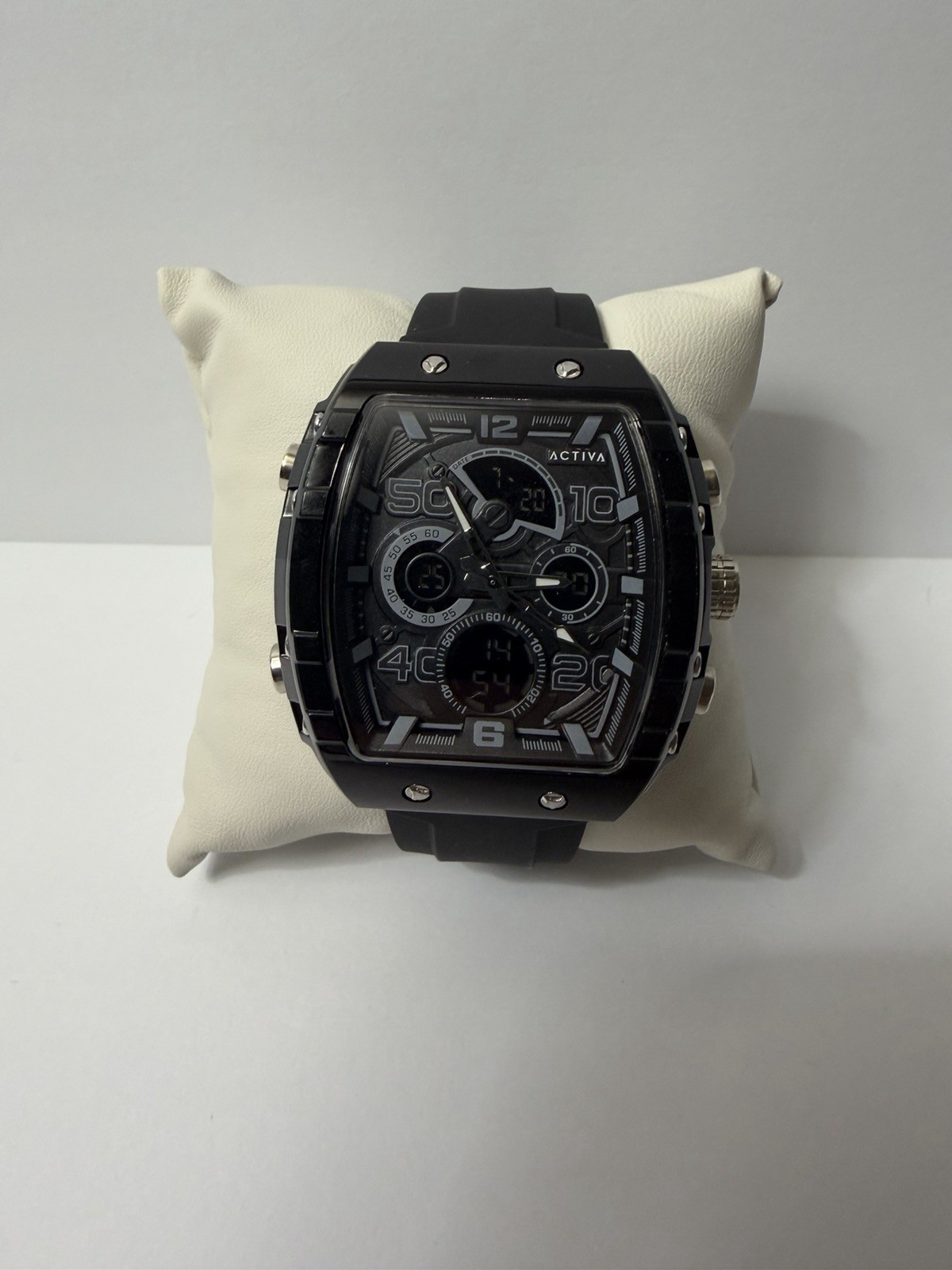 Activa Men’s Sport Analog-Digital Quartz LED Watch Black Silicone Strap 45mm