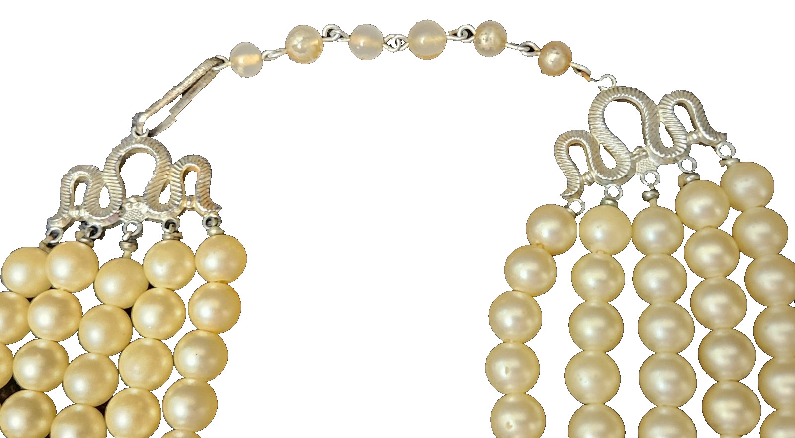 VINTAGE 5 STRAND CREAM COLOR PEARL NECKLACE WOMENS FASHION 16 1/2″ LONG