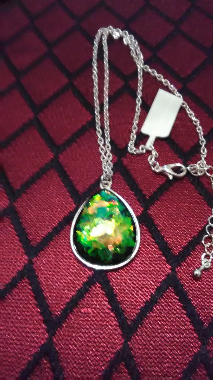 Designer Inspired Black Multi-Color Lucite Silvertone Pendant Necklace 18-20″