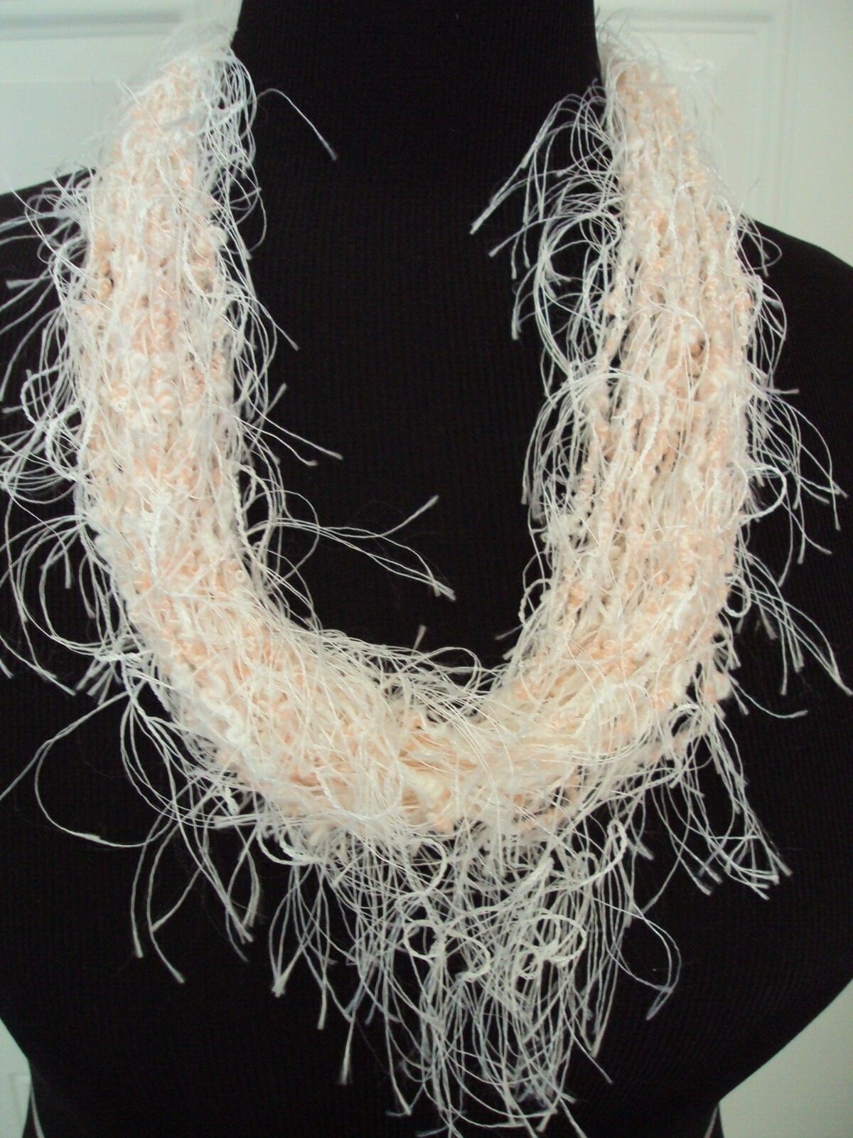 Necklace Hand Made Eyelash Yarns Sparkly Pastel Pink White Goldtone Clasp