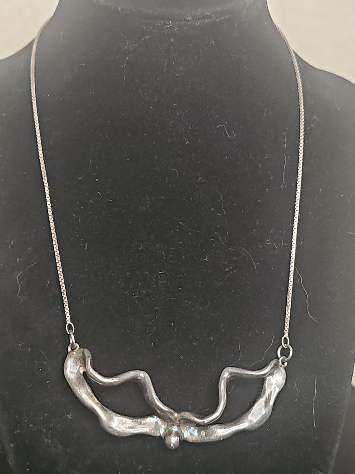 Vtg 17″ 925 Modernist Brutalist Melted Liquid Ribbon Fixed Pendant Necklace 7.5g