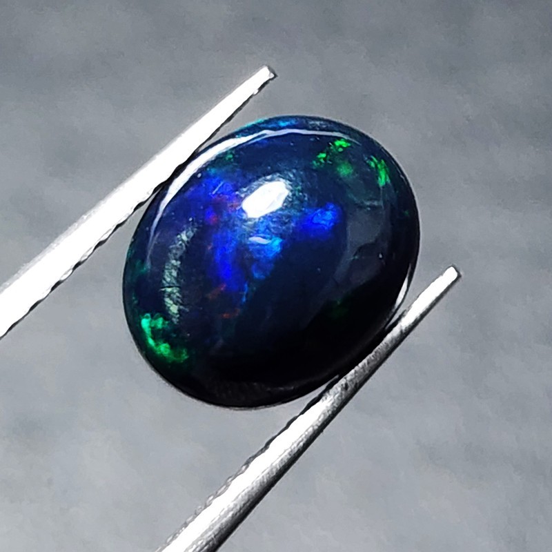 Natural Welo Black Opal Ethiopia Oval Cabochon AAA Green Fire Gem 1.45Ct Ring