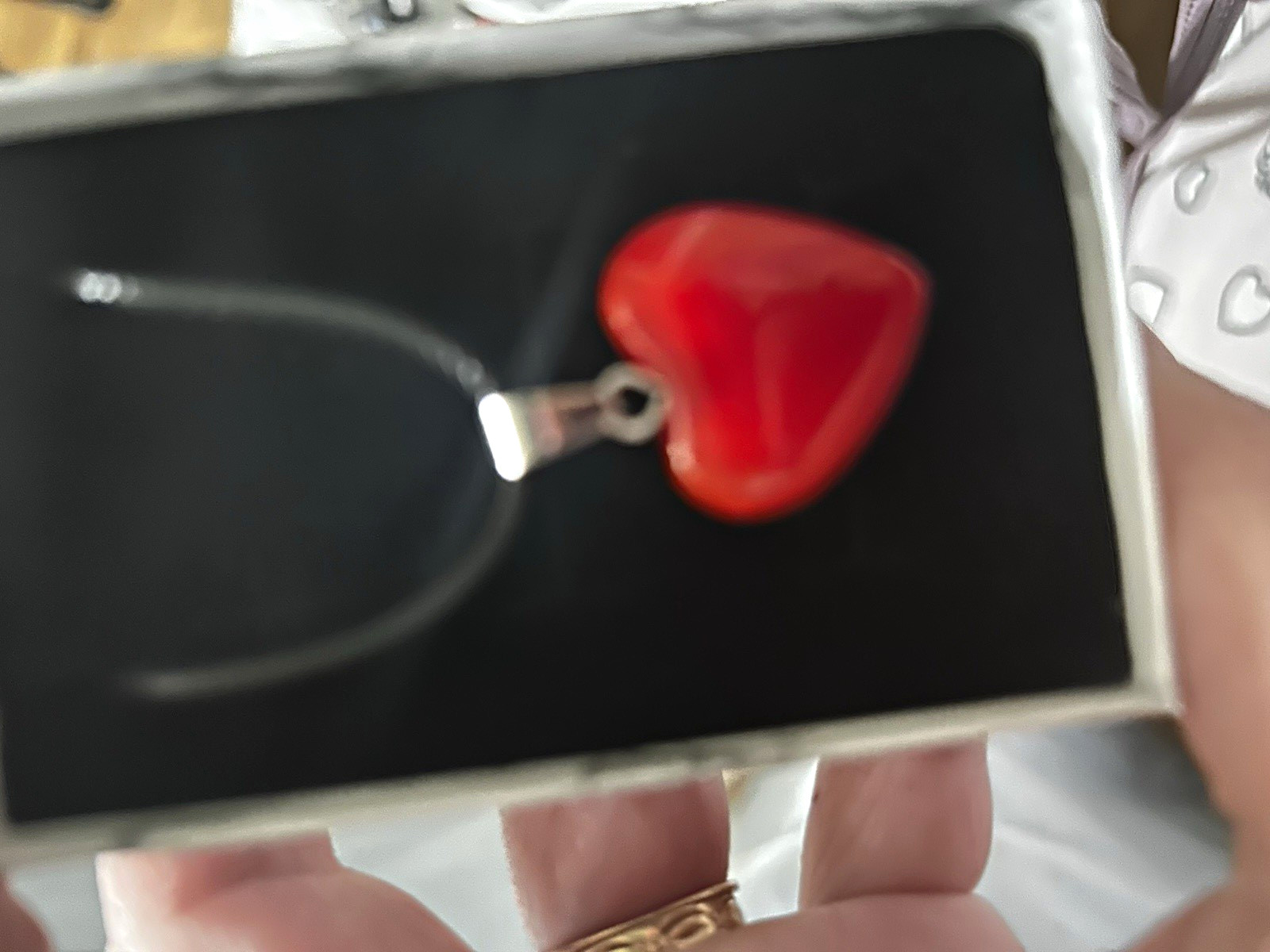 Red Heart Glass Love Pendant Necklace on Cord Chain, Silver Tone, Bezel