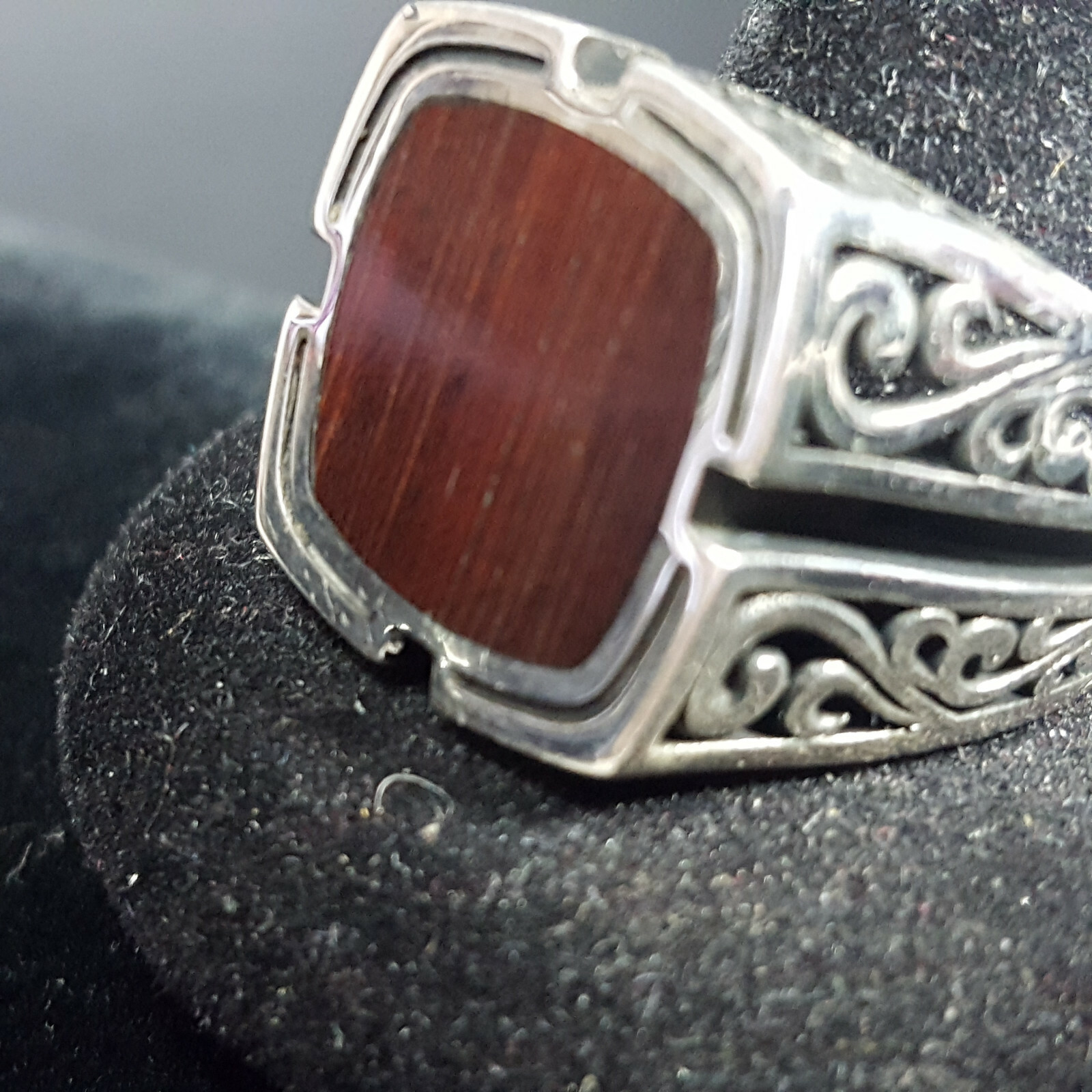 Mens Wood Inlay 925 Solid Sterling Silver Ring Size 10 SS