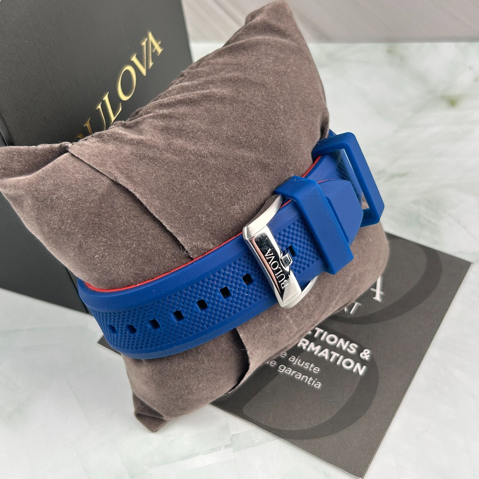 Bulova Marine Star 98A225 White Dial Blue Rubber Strap Men Automatic Watch 45MM