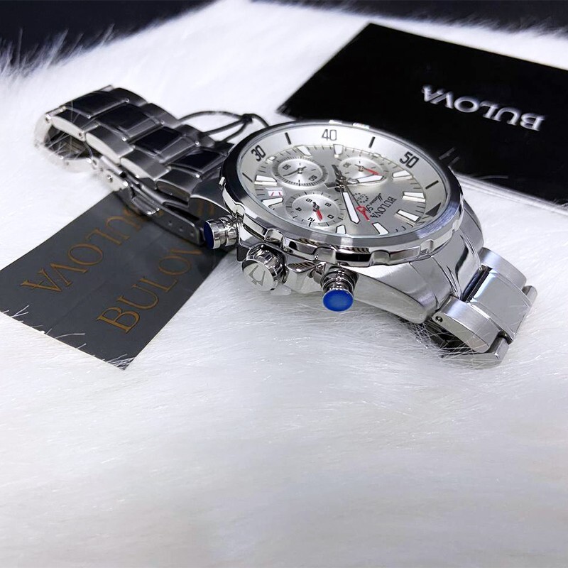 Men New Bulova Classic White Marine Star Stainless Steel 96B255 Watch (43MM)