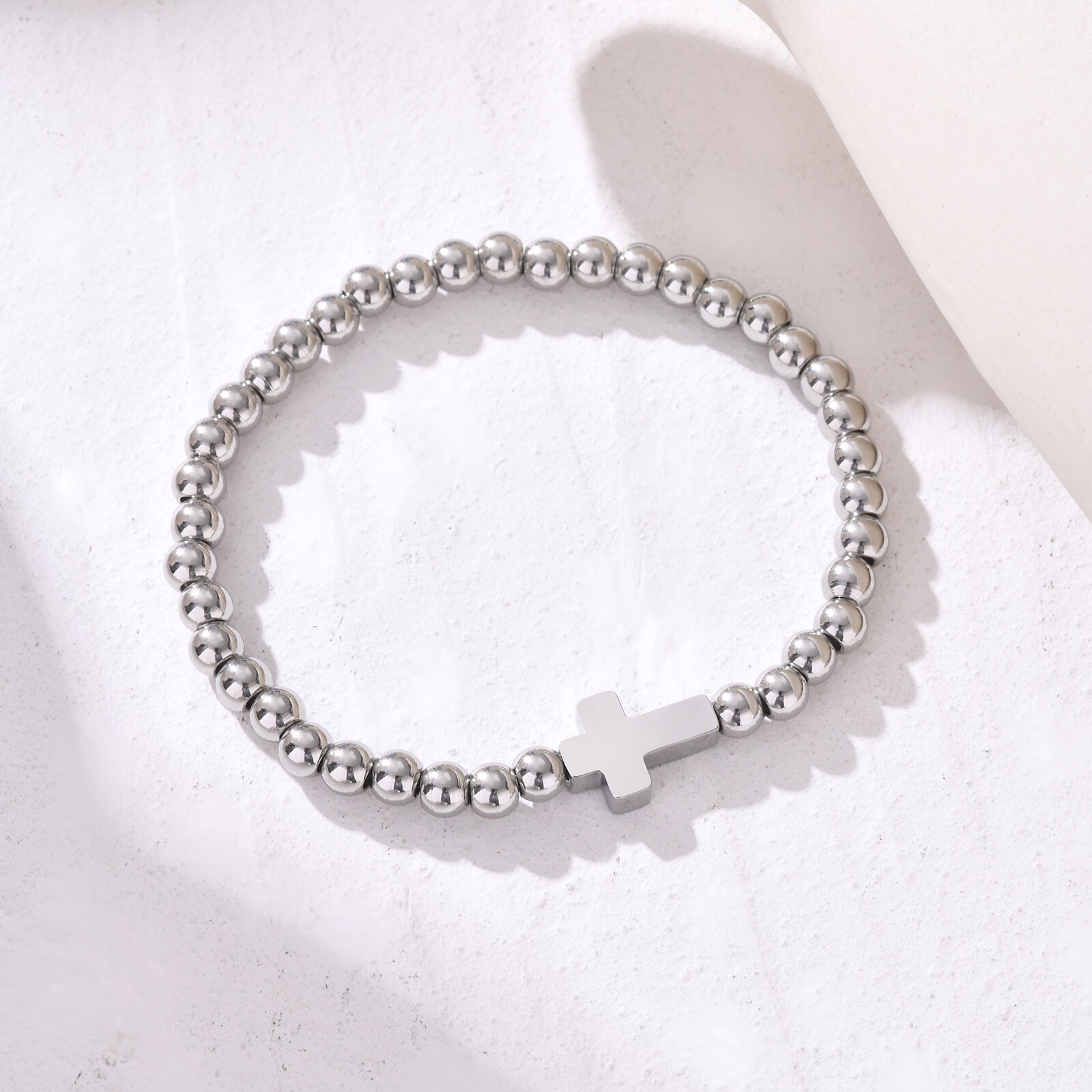 Stainless steel Beaded Charm Bracelets Stackable Cross Jewelry Unisex Premium