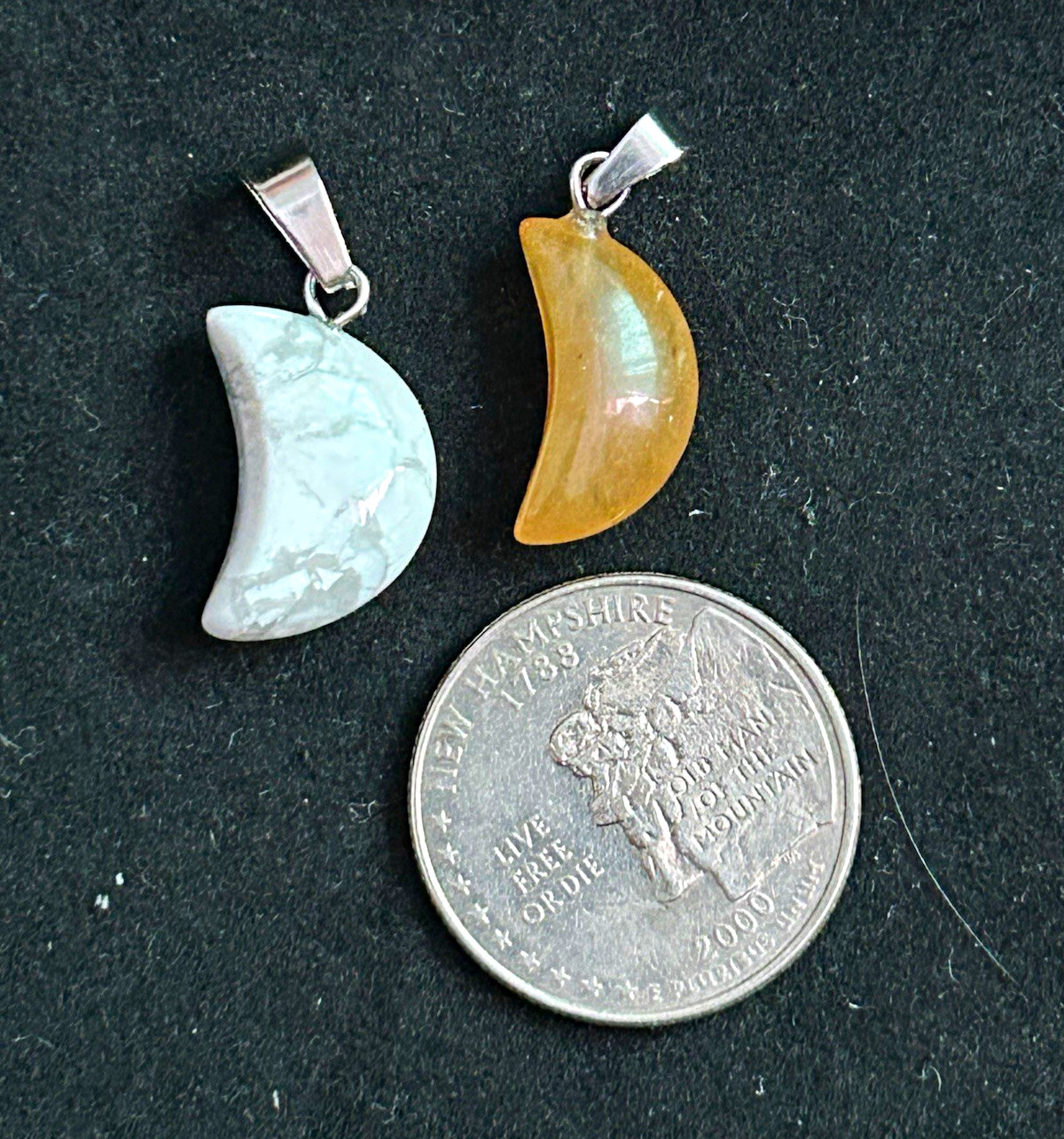 Lot of 2 Multicolor Stone Crescent Moon Charm Pendant Charms w/ Bails