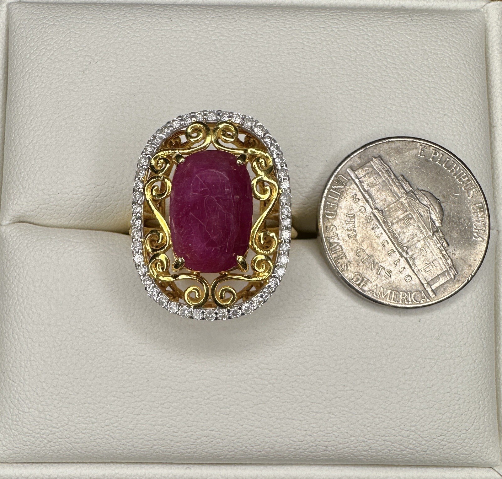 A Custom Handmade Certified 6.29cts Natural MogokRuby & Diamonds 14k y gold ring