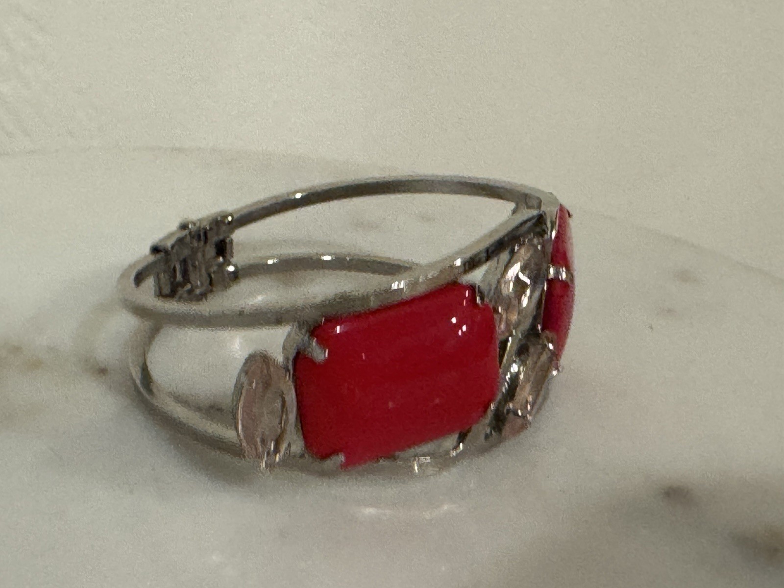 Vintage 80s Cherry Cabochon Rhinestone Clamper Hinged Bracelet 1980s