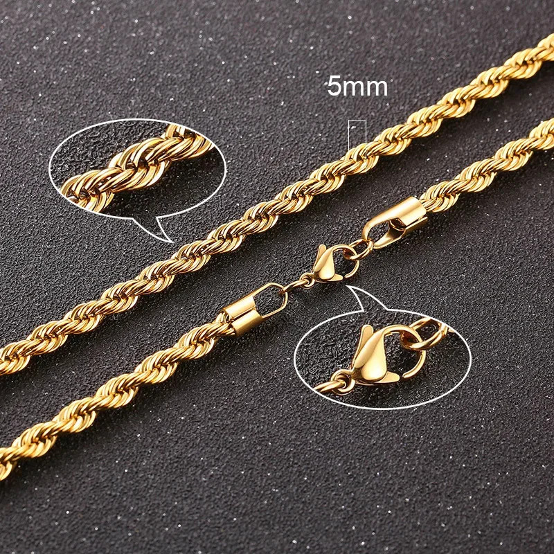 2/3/4/5/6 MM Rope Chain Necklaces For Men Women Twisted Sigapore Links Choker Ba