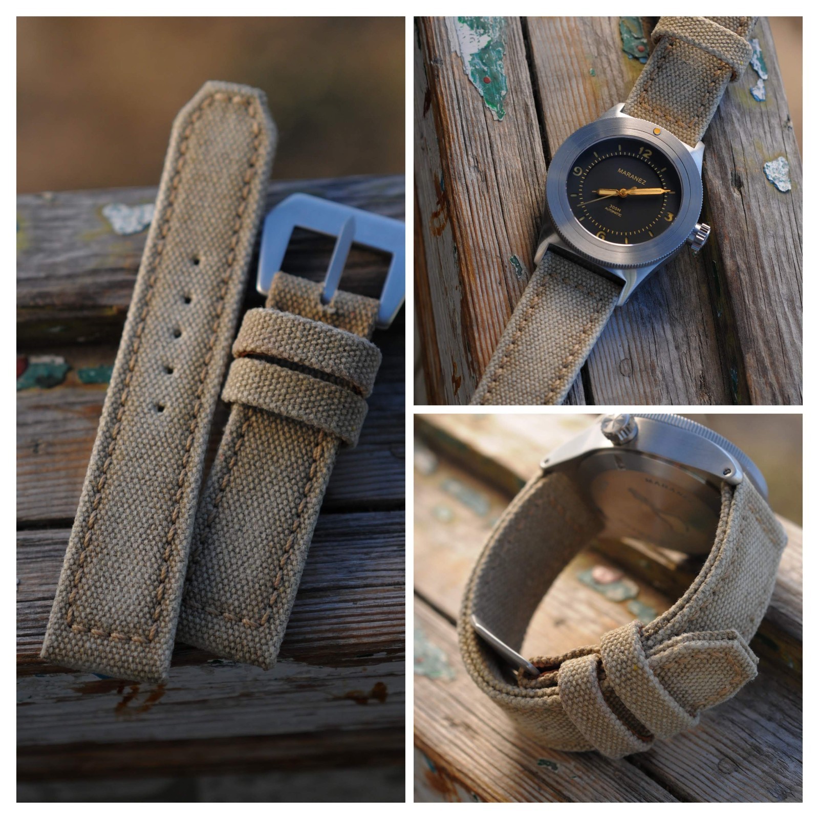 24 mm Sandy Beige rugged handcrafted canvas watch strap *Ready-Made *US-DutyPaid