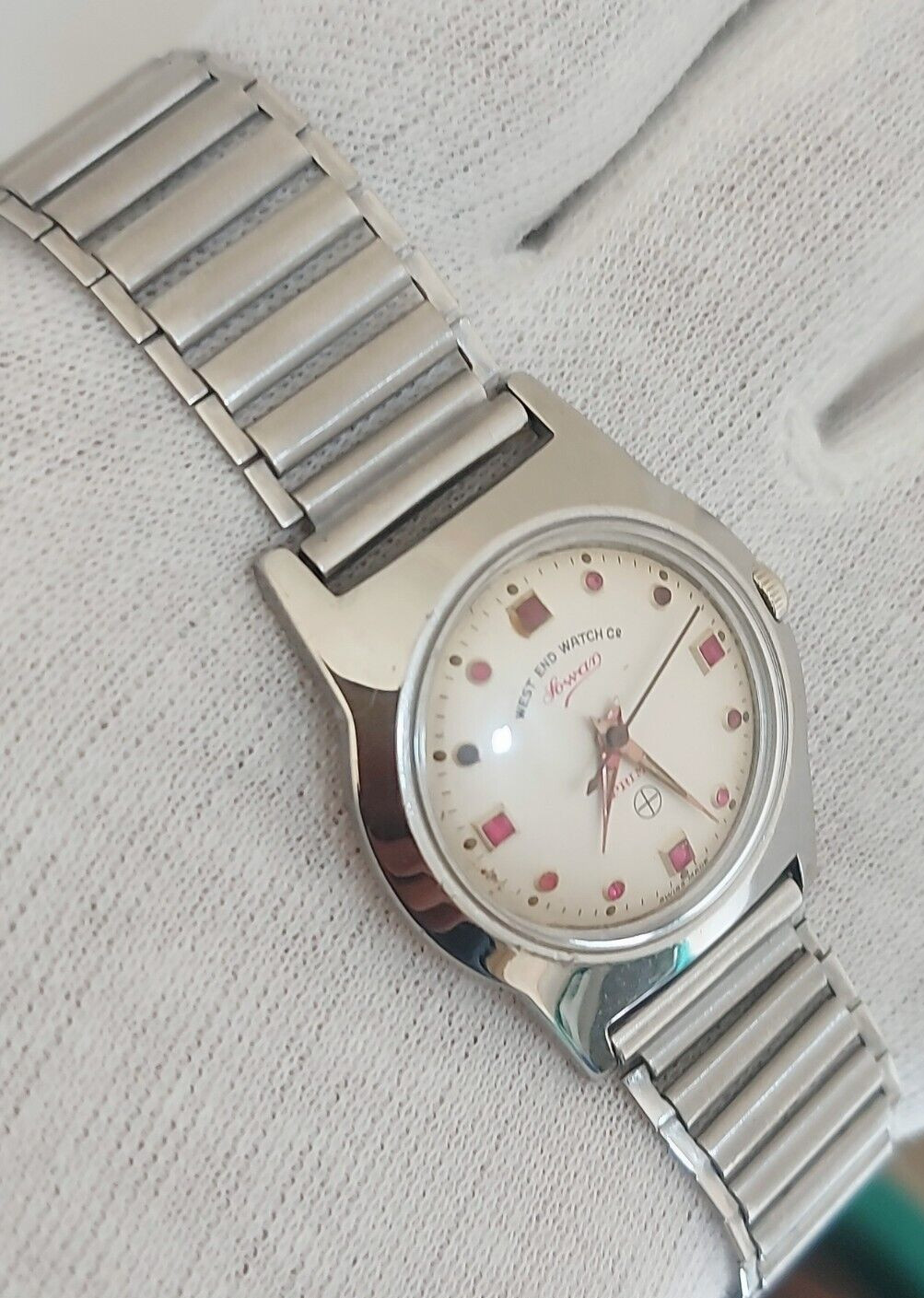 West end Sowar Prima Watch Hand Wind White Red Ruby Fitted Dial 34 mm Men Swiss