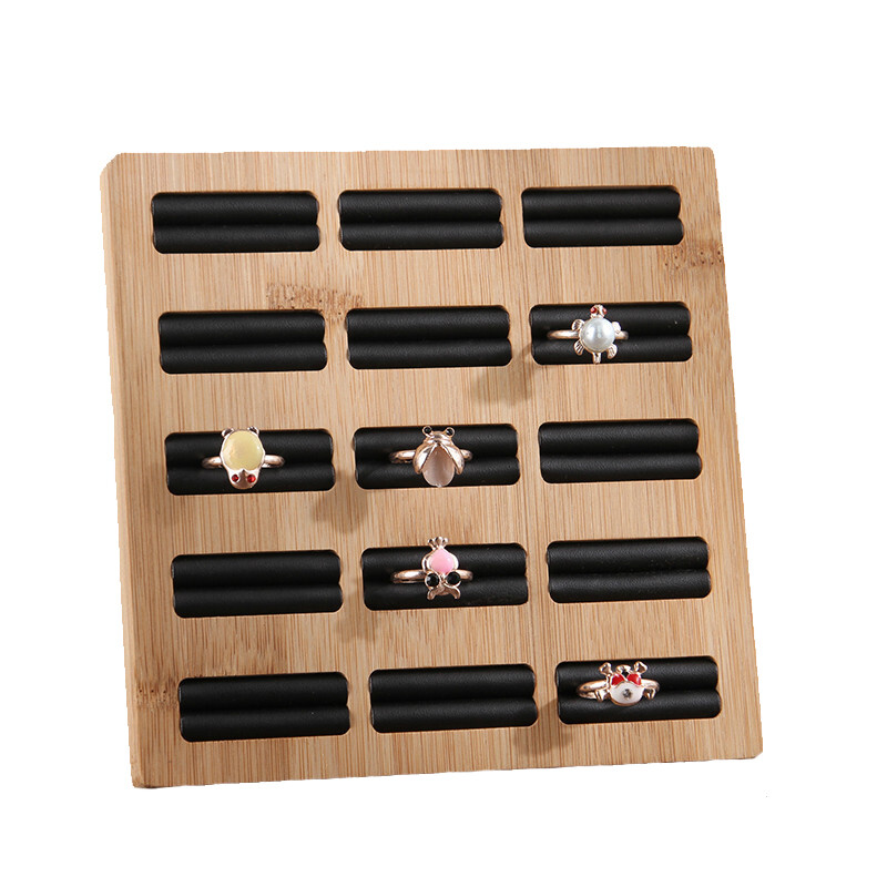 Bamboo 15 Grids Rings Storage Tray Ring display Rack Jewelry Organizer Showcase