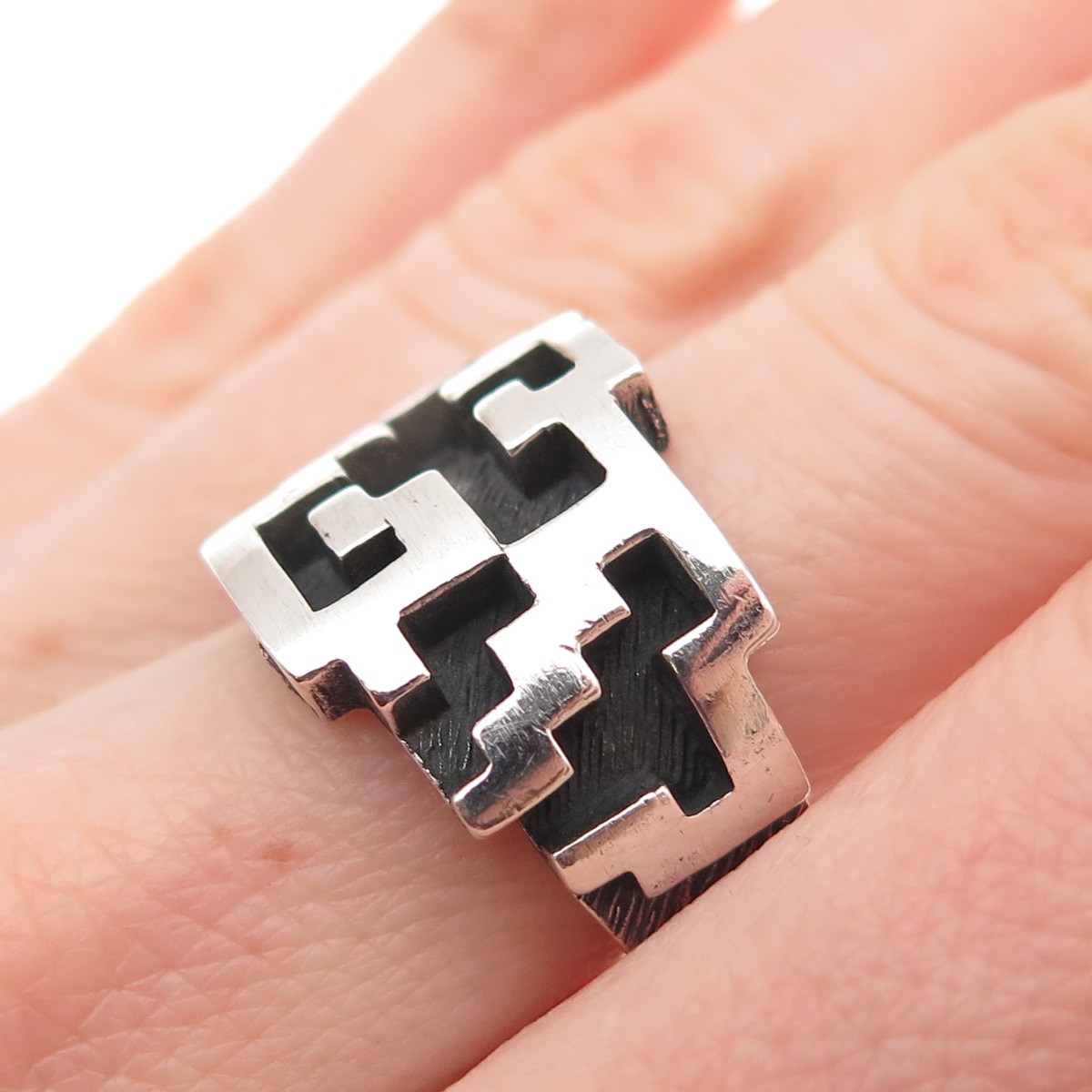 Industria Argentina Sterling Silver Vintage Modernist Adjustable Ring Size 6.75