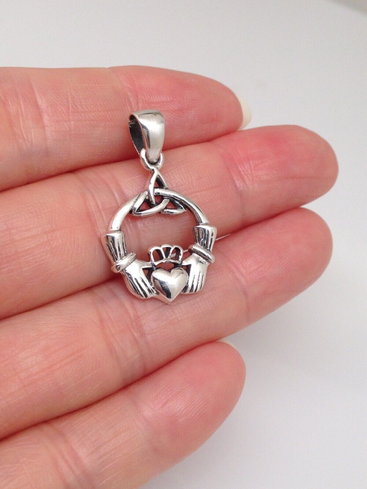925 Sterling Silver Celtic Claddagh Pendant Men Women 19mm(0.75″)/28mm(1.1″)
