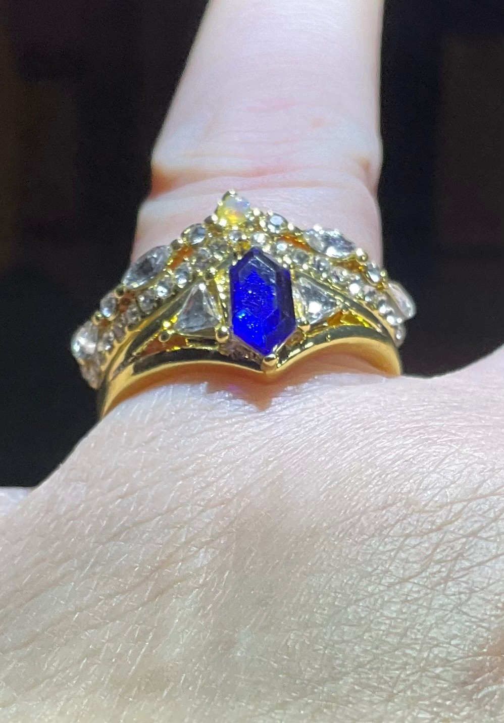 Blue Stone CZ Bridal Ring Set Gold Plated Size 8.75 2pc Engagement FREE GIFT Box