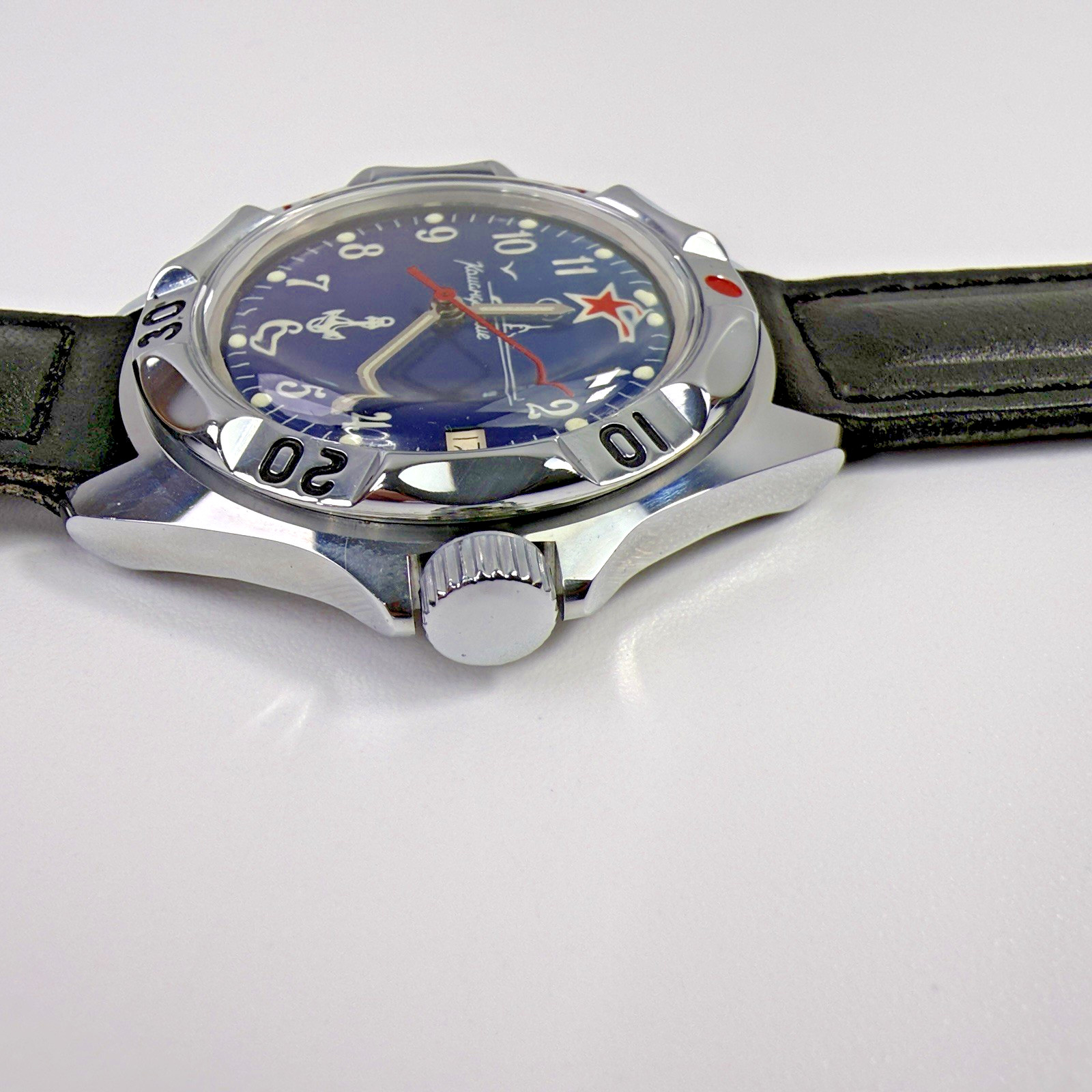Vostok Komandirskie Russian SUBMARINE Automatic Watch Blue Dial Date Black Strap